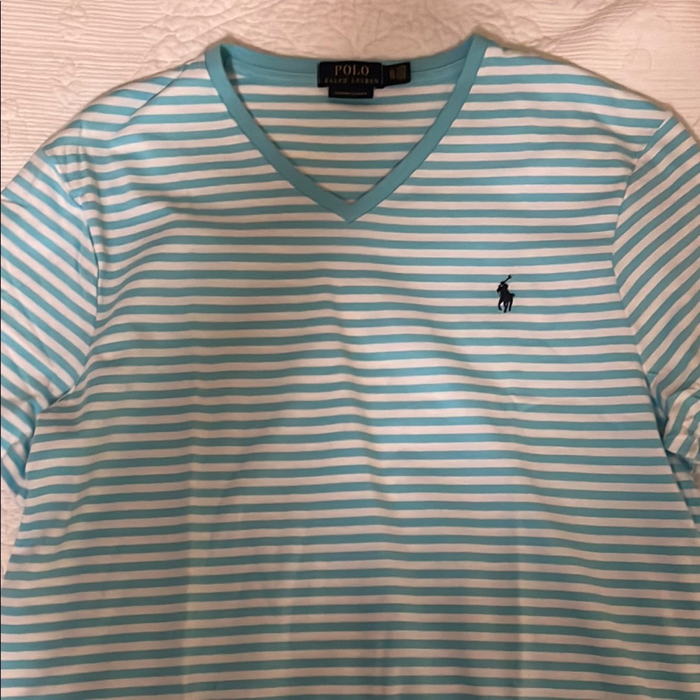 Polo by Ralph Lauren Men's Aqua Striped Tee